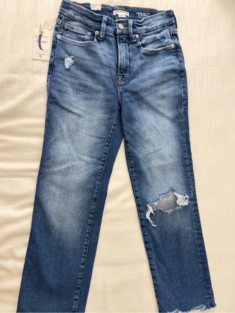 Good American Good Petite Distressed Crop Straight Leg Jeans NWT 4/27P - Picture 6 of 8